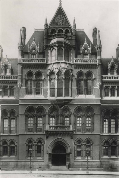 Black and White photo of tall Gothic building. Mason college in Victoria Square.